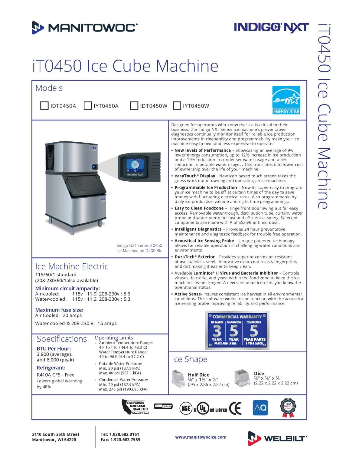 Manitowoc Sy0454a Spec Sheet