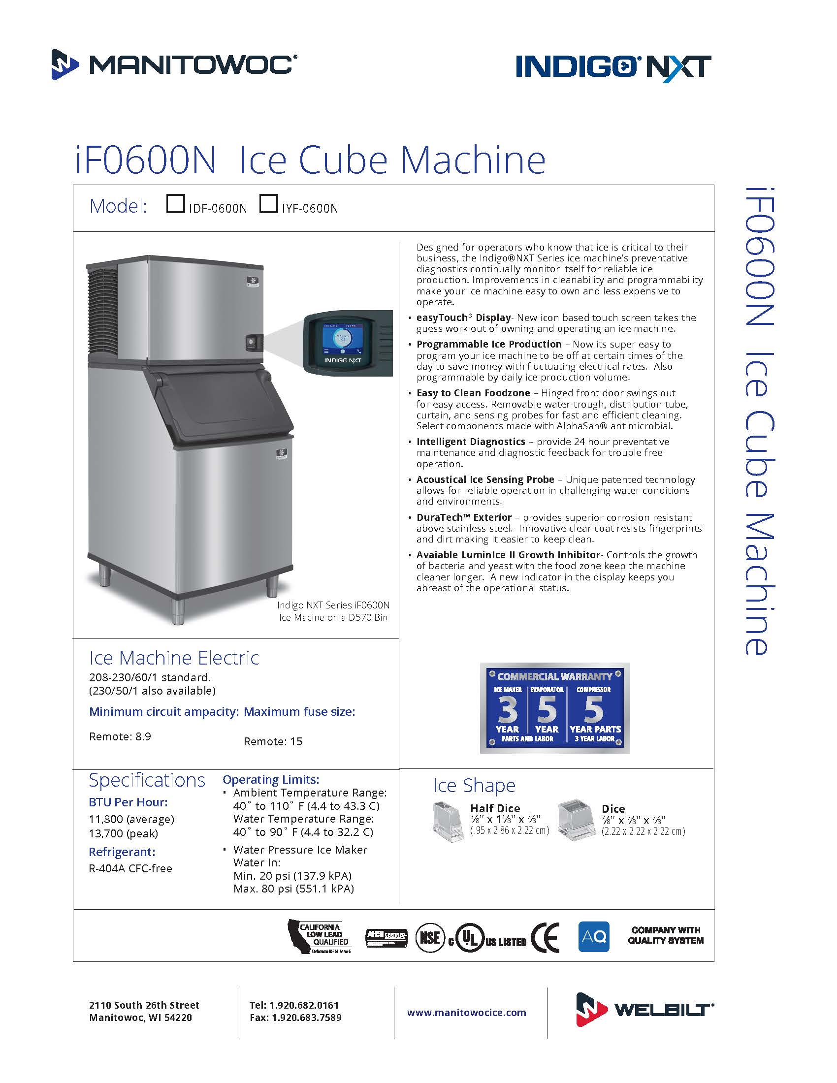 Manitowoc Spec Sheets Southern Ice Equipment Distributors